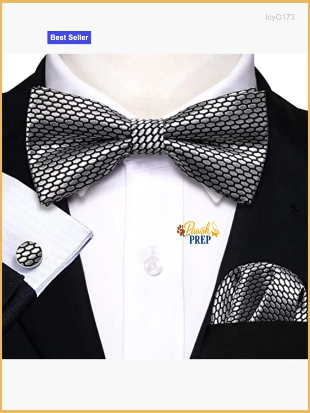 Men's Silk Blend Pre-Tied Bow Tie Set with Pocket Square Cufflinks Formal